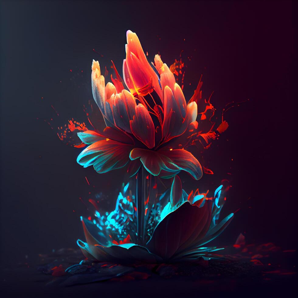 Abstract flower on a dark background. 3d rendering, 3d illustration., Image photo