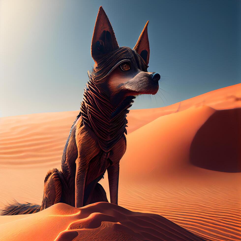 Dog in the desert. 3d rendering. Computer digital drawing., Image photo