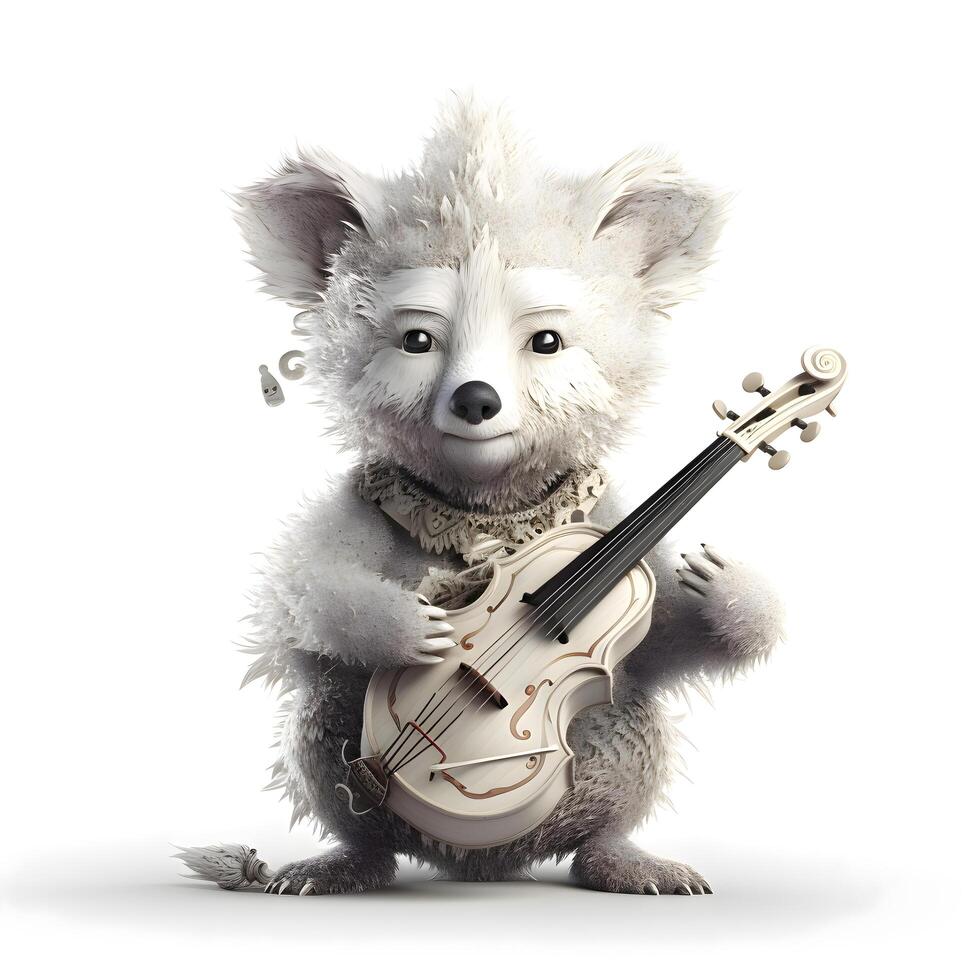 Cute koala with a violin isolated on a white background., Image photo