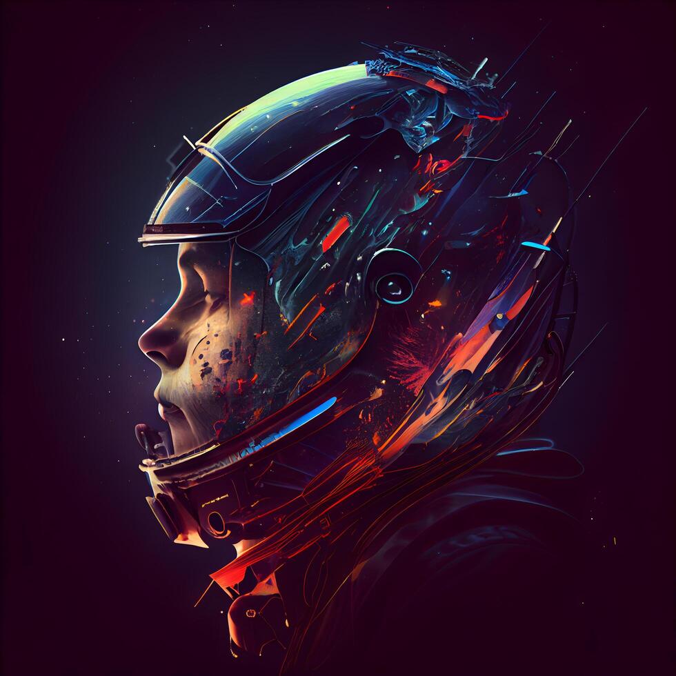 Cyborg head in space. Artificial intelligence concept. 3D rendering, Image photo