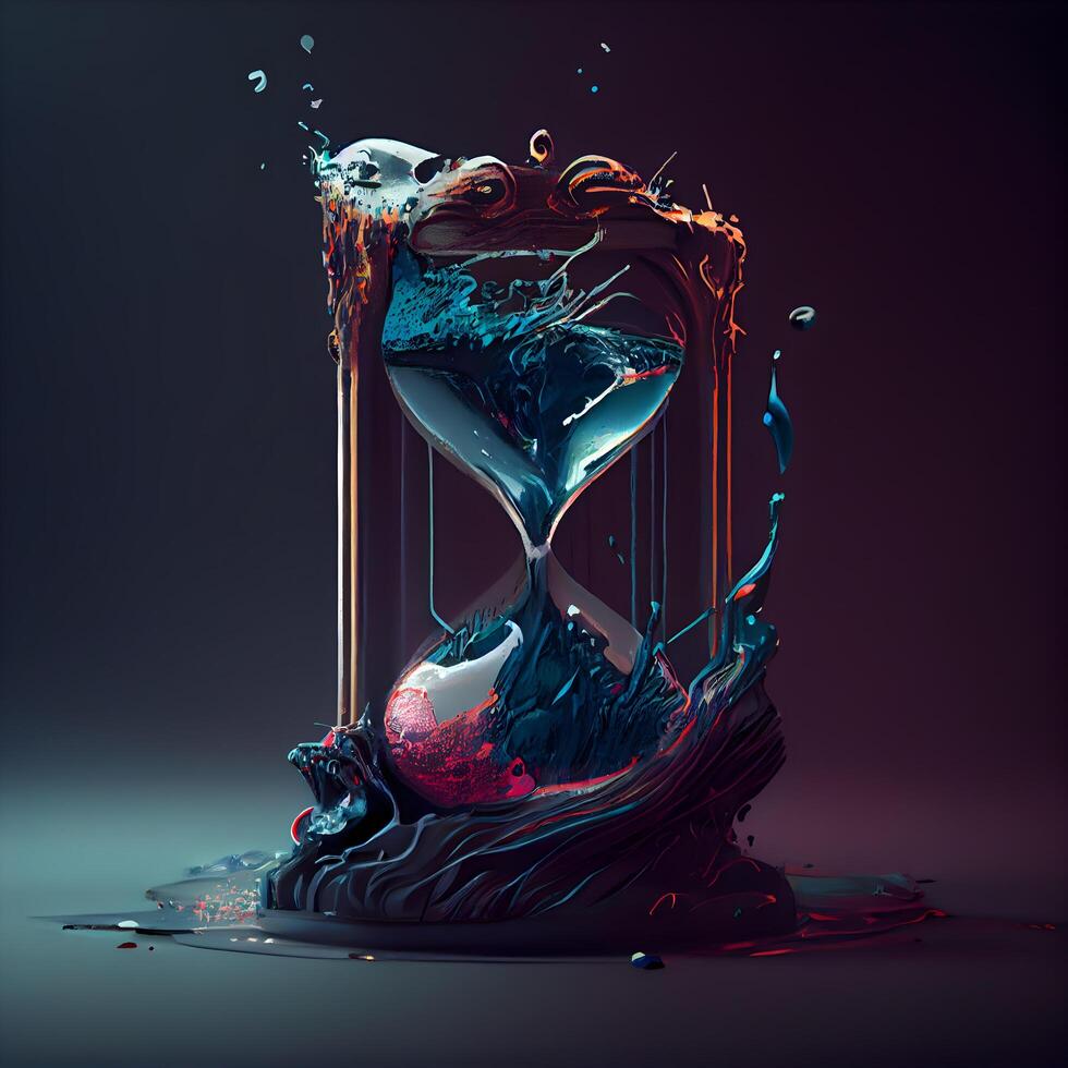 Hourglass with flowing water. 3D rendering, 3d illustration., Image photo