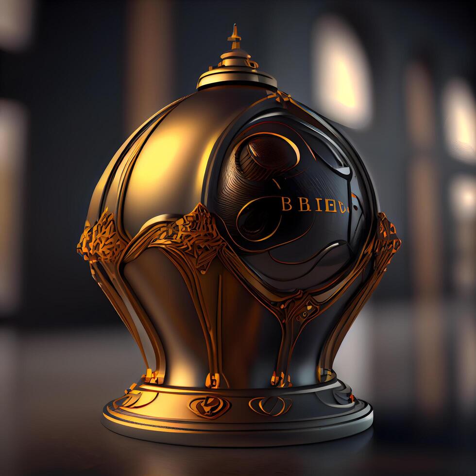 3D render of a crystal ball with the symbol of the world inside, Image photo