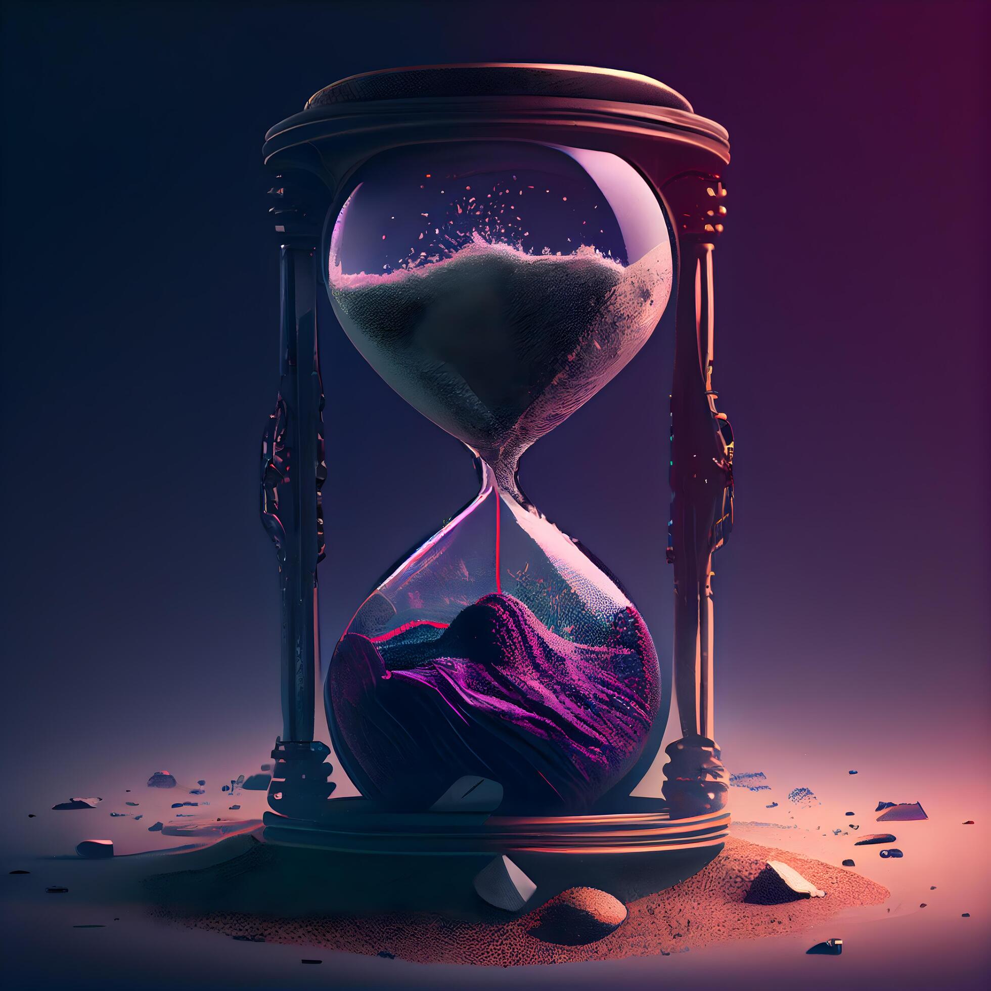 Hourglass with sand inside. Concept of time passing. 3d rendering