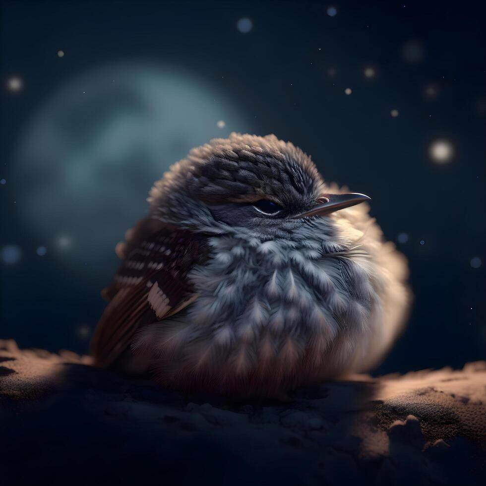 Cute bird in a snowy forest. 3d rendering. Computer digital drawing., Image photo