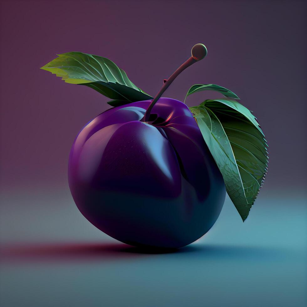 Plum on a purple background. 3D illustration. 3D rendering., Image photo