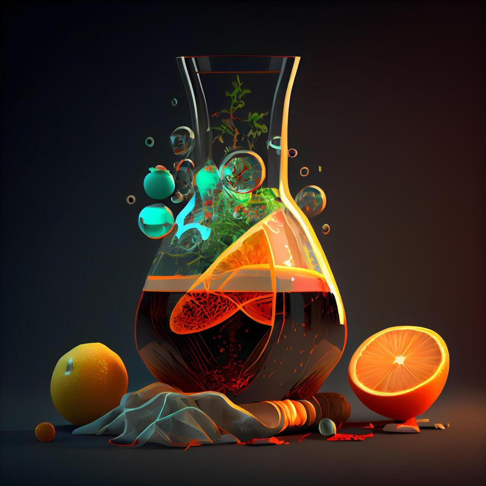 3d render, abstract background with glass jar and splashing liquid, Image photo