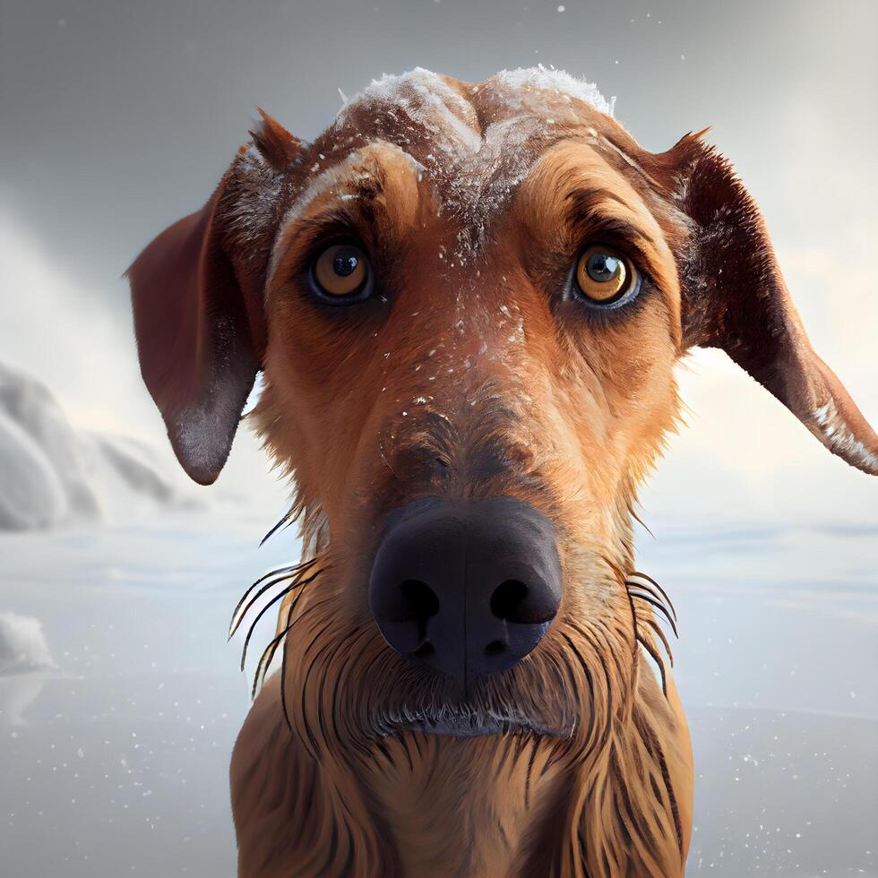 dog in winter, 3d render of a dachshund, Image photo