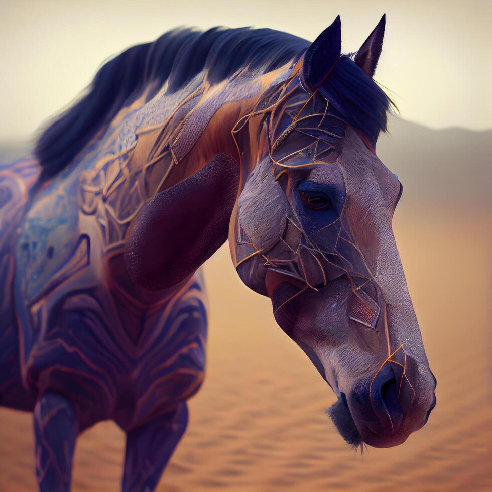 Horse in the desert. 3D rendering. Computer digital drawing., Image photo