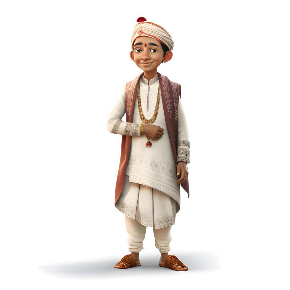 3D digital render of a little boy in a traditional costume isolated on white background, Image photo