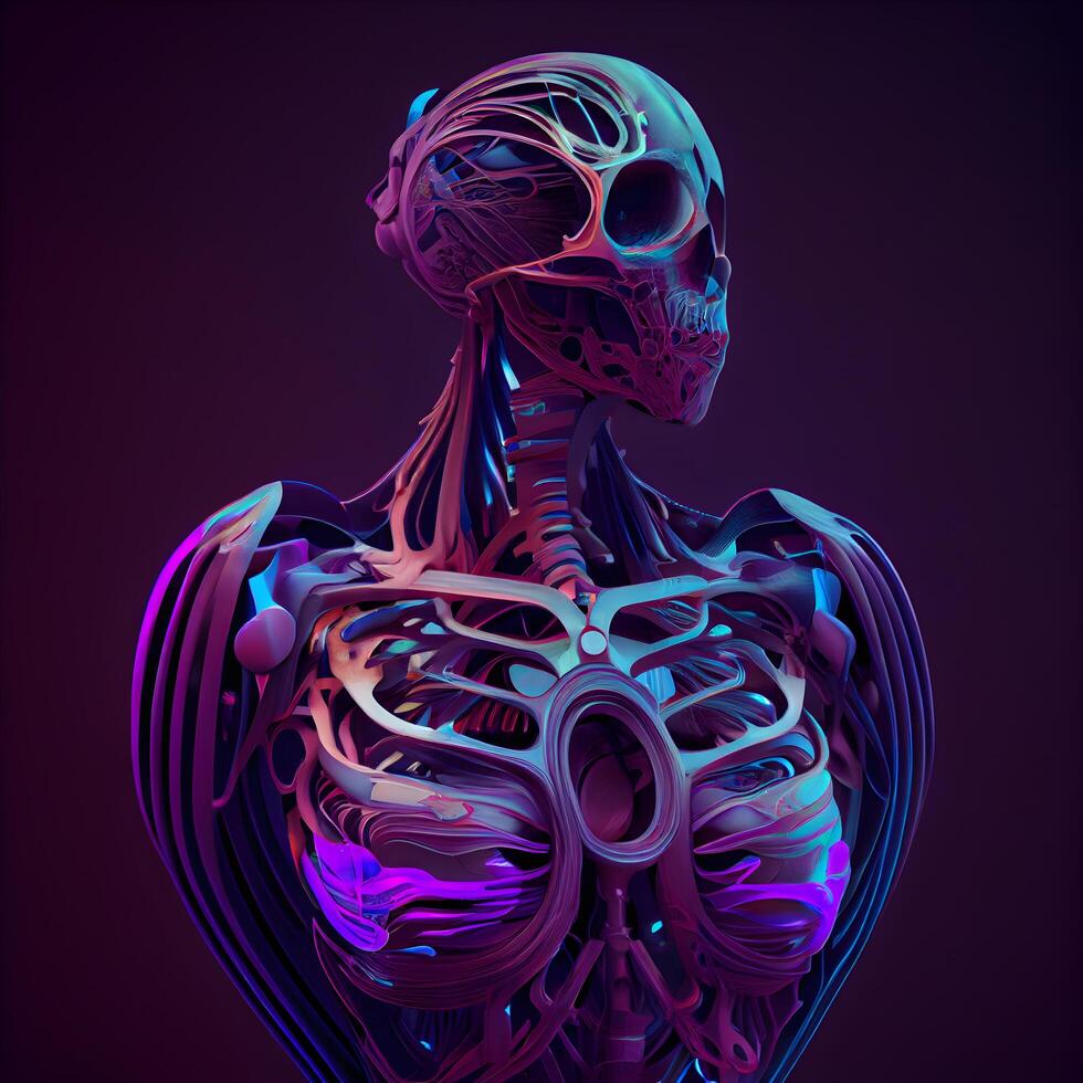 3D Illustration Human Body Anatomy with Nerve and Skull, Image photo