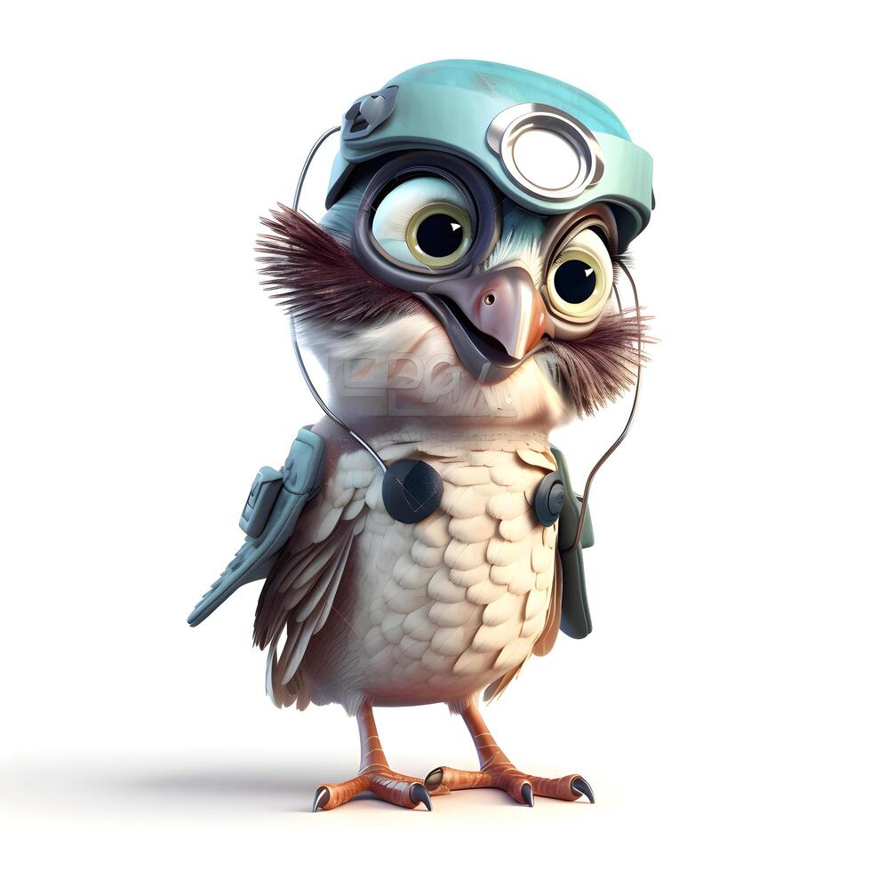 3D rendering of a little chick with aviator helmet and goggles, Image photo