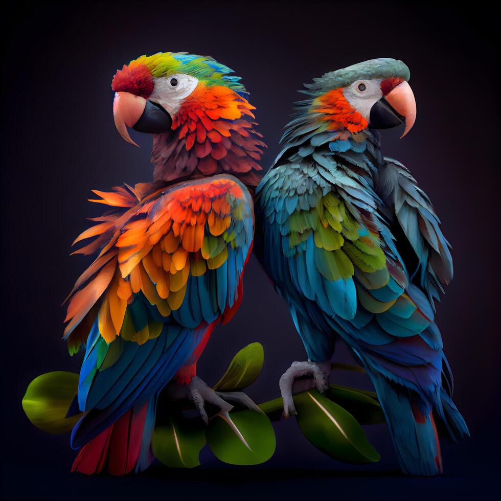 Beautiful macaw parrots isolated on black background. Animal illustration., Image photo