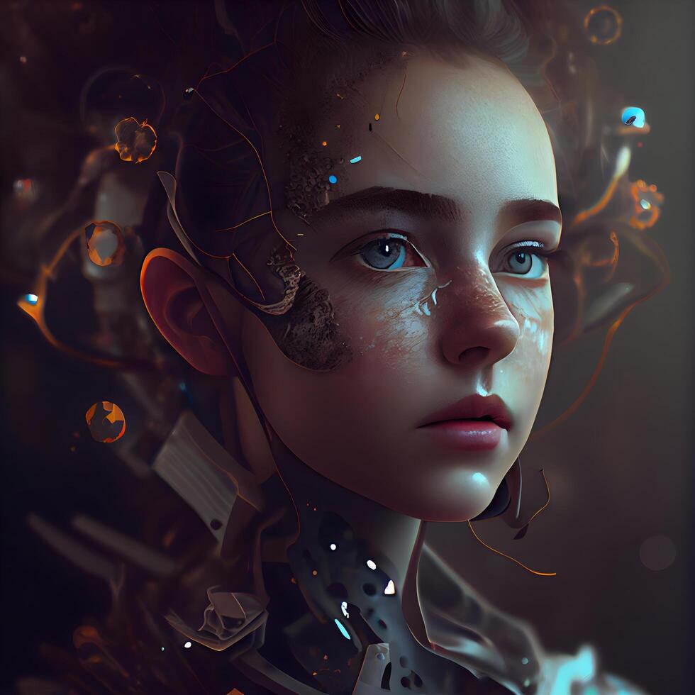 3d illustration of a girl with a futuristic make-up., Image photo