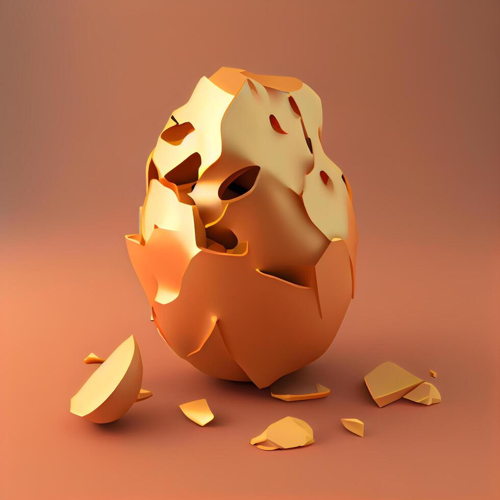 Broken egg on a brown background. 3d render. Illustration, Image photo