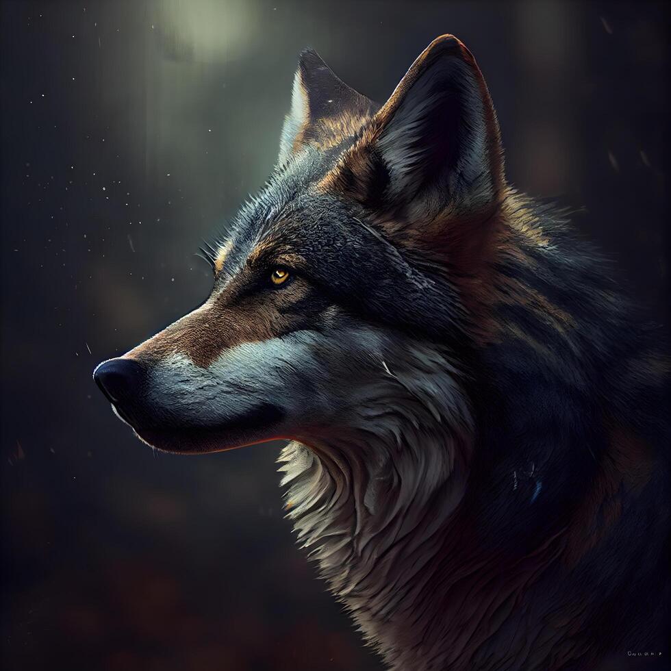 retrato de un lobo en un oscuro antecedentes. retrato de un lobo., ai generativo imagen foto