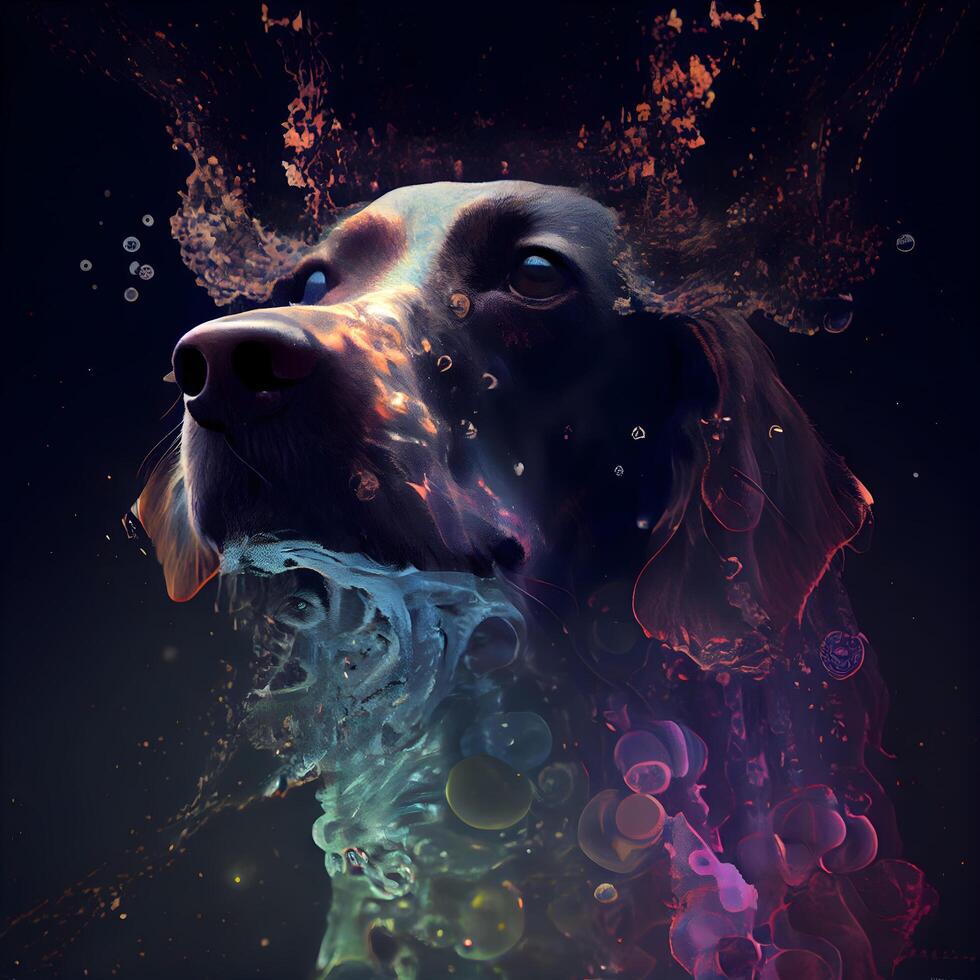 Digital Illustration of a Dog in the Fire with Colorful Bubbles, Image photo