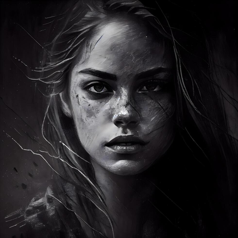 Portrait of a beautiful girl with black paint on her face., Image photo