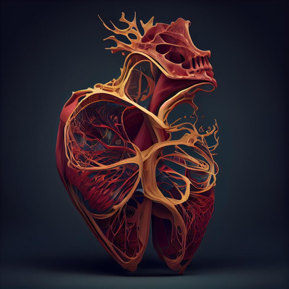 Human heart with trachea, 3d render, medical illustration, Image photo