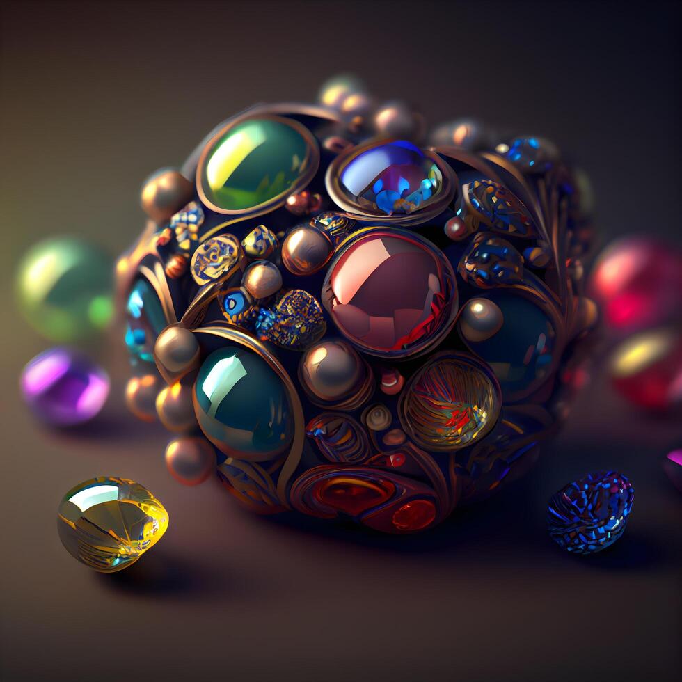 3d rendering of a vase with multicolored spheres inside, Image photo