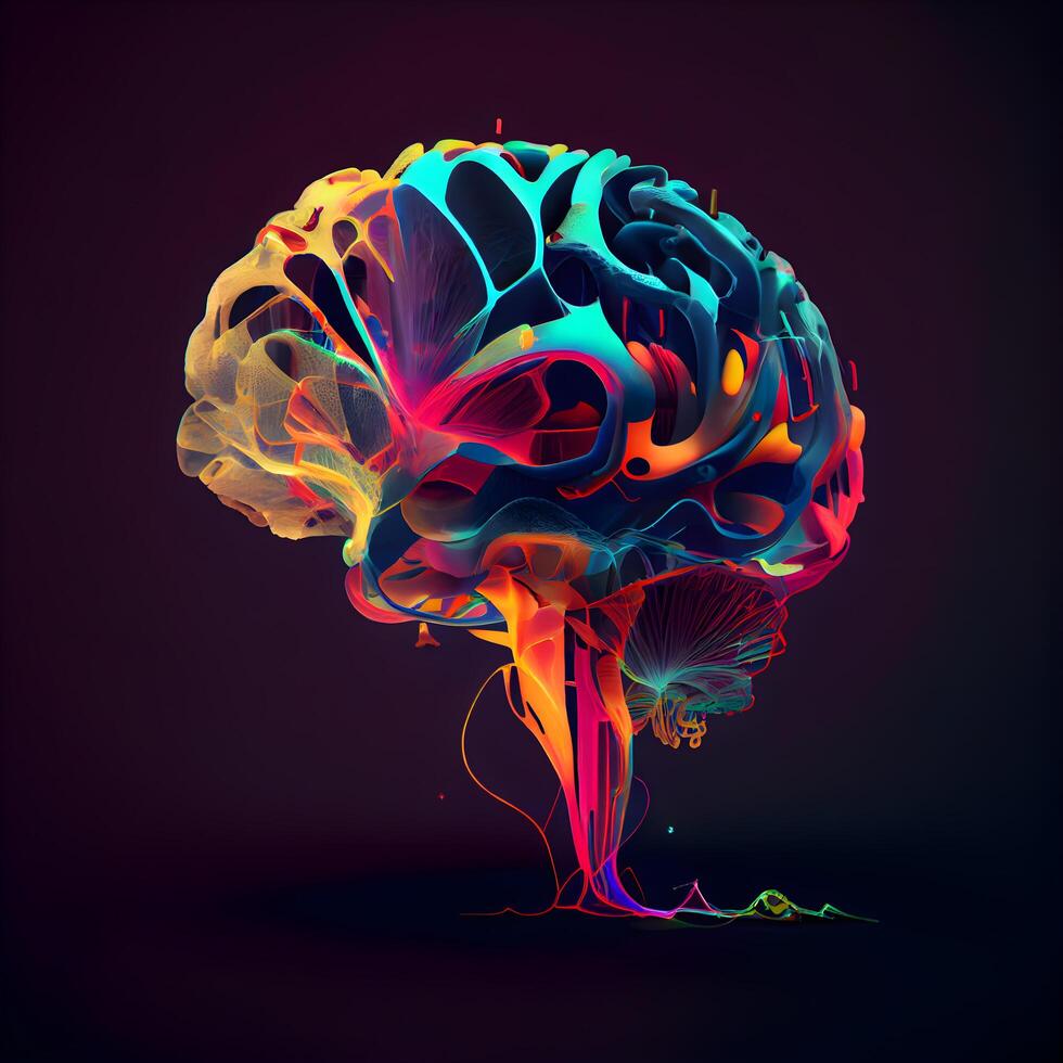 neón humano cerebro. 3d ilustración. futurista concepto., ai generativo imagen foto