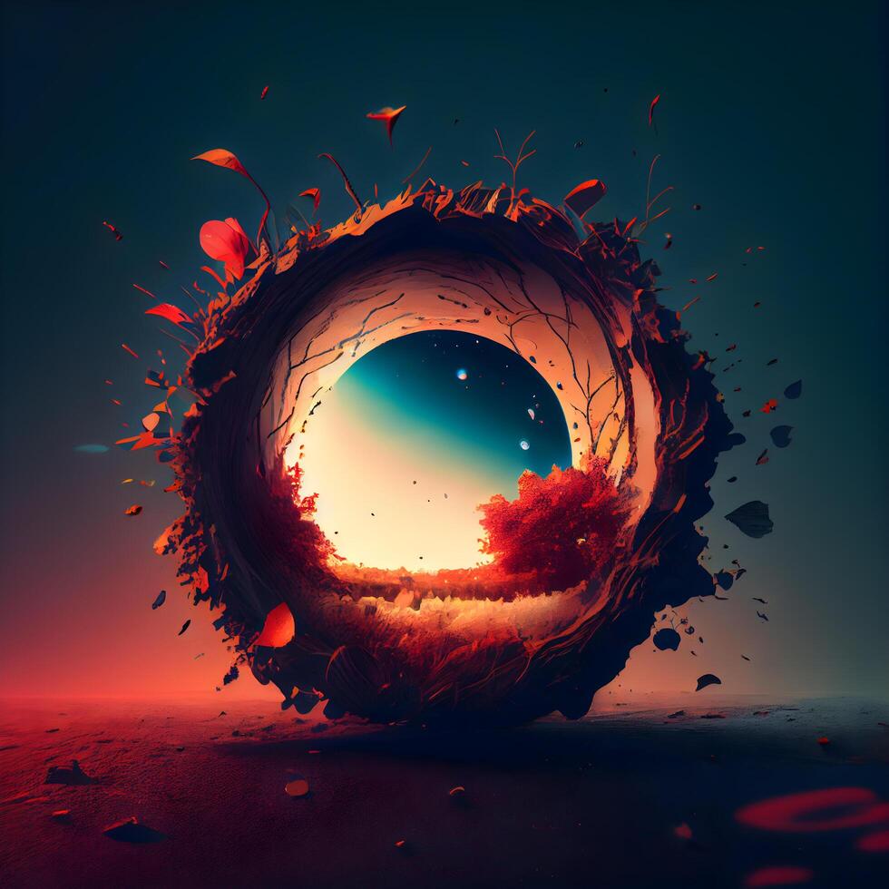 abstract scene with planet in the form of a circle. 3d rendering, Image photo