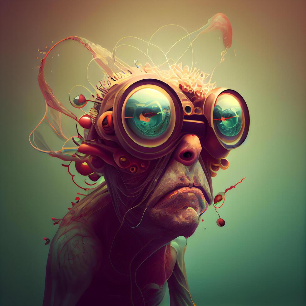 3D Illustration of a Fantasy Alien with Vr Glasses, Image photo