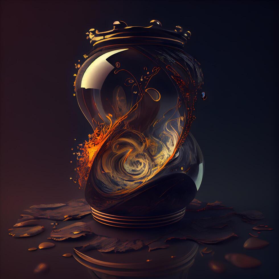 abstract background with an hourglass and leaves. 3d render, Image photo