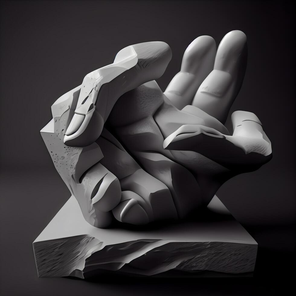 3D render of human hands in origami style on a dark background, Image photo