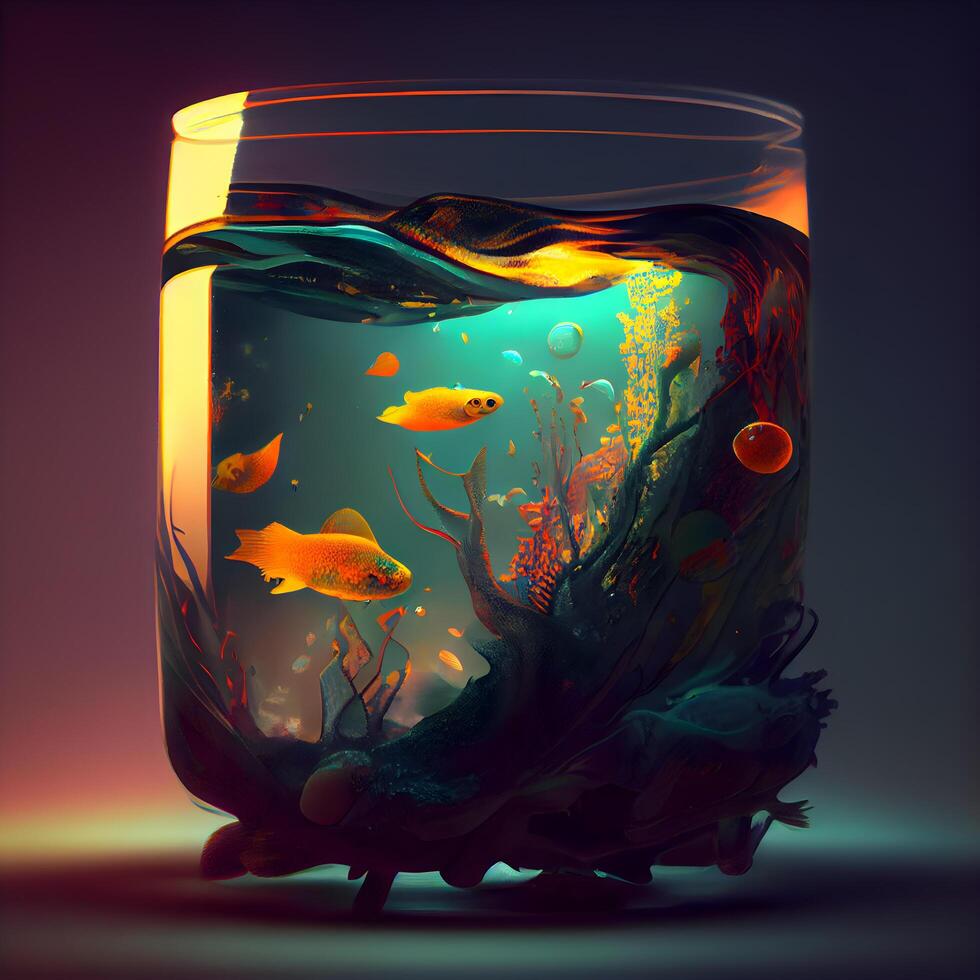 tropical pescado en un vaso de agua. 3d representación, ai generativo imagen foto