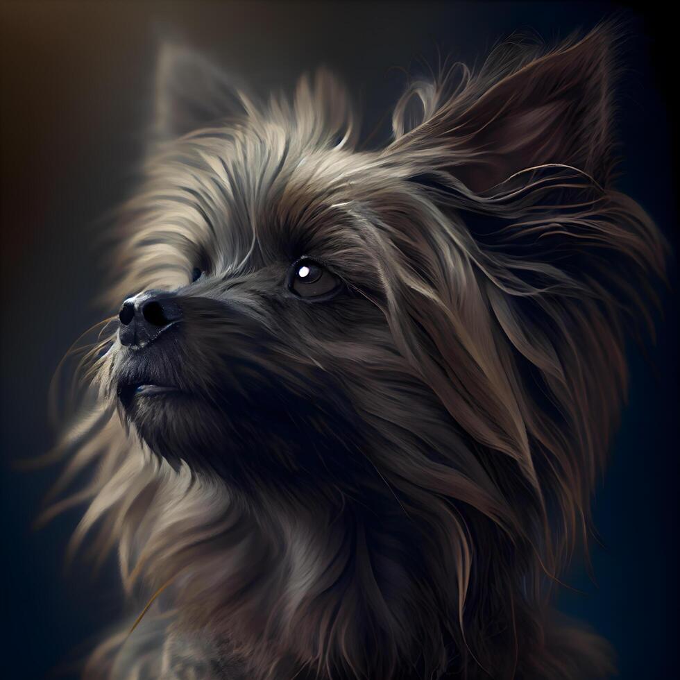 Portrait of a Yorkshire Terrier dog on a dark background., Image photo