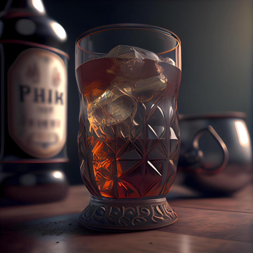 tequila bebida en un vaso con un rebanada de limón y bayas. 3d ilustración, ai generativo imagen foto