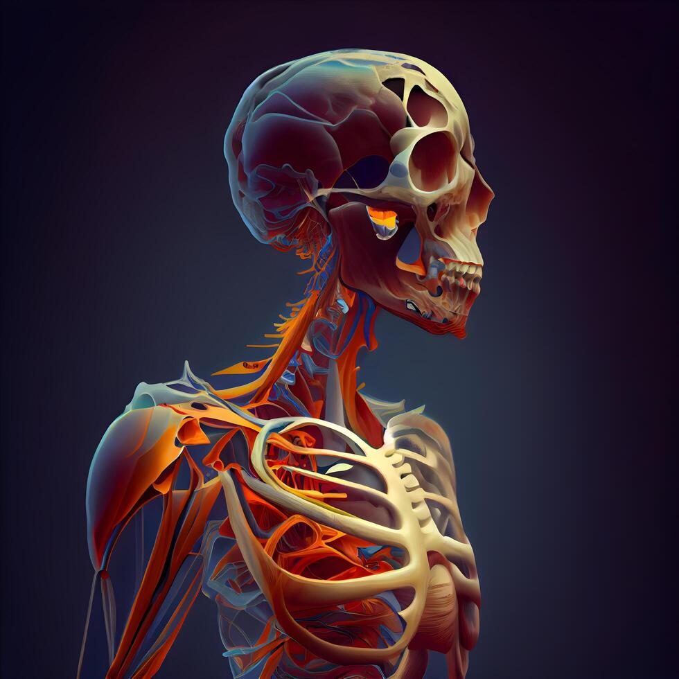 Human skeleton anatomy with muscle and skeleton. 3D medical illustration., Image photo