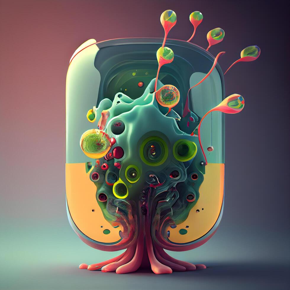 3d illustration of human body with cell and neurons. Concept of artificial intelligence, Image photo