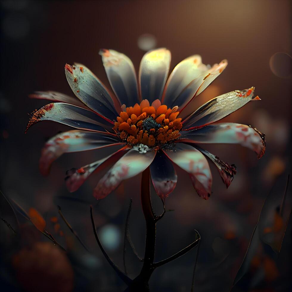 hermosa flor en un oscuro bosque. 3d representación, 3d ilustración., ai generativo imagen foto