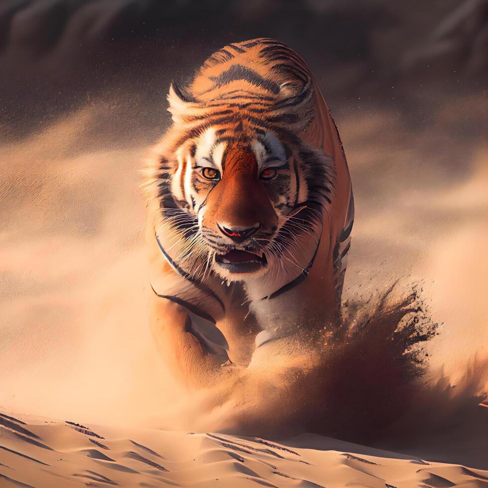 Tiger in the sand, 3d rendering. Computer digital drawing., Image photo