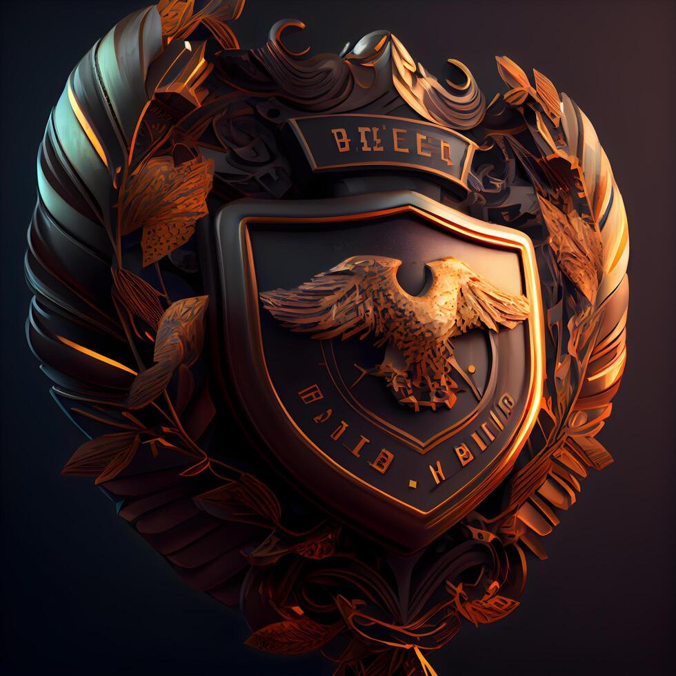 Heraldic shield with eagle on dark background. 3D rendering, Image photo