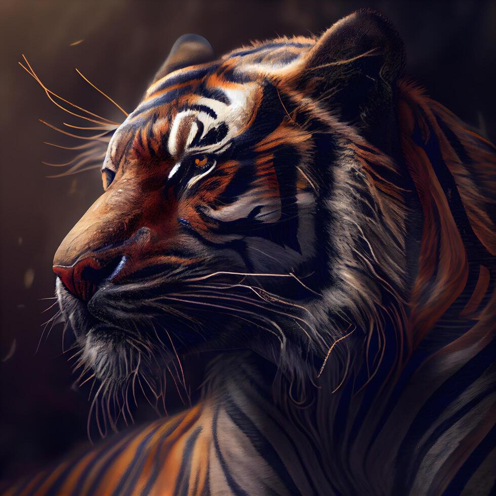 Portrait of a tiger in a dark forest. 3d rendering, Ai Generative ...