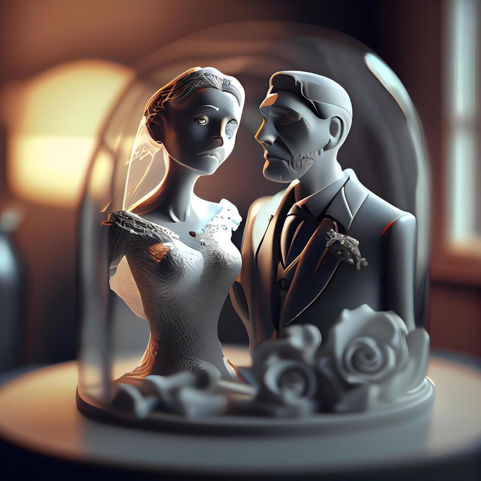 Boda Pareja en un vaso cúpula. 3d representación., ai generativo imagen foto