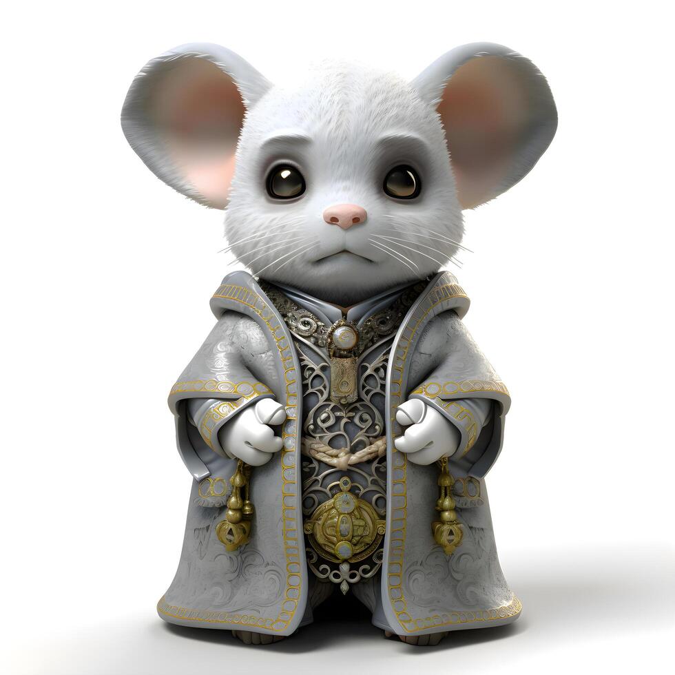 The symbol of the new year 2020 is a white rat in a Chinese costume., Image photo
