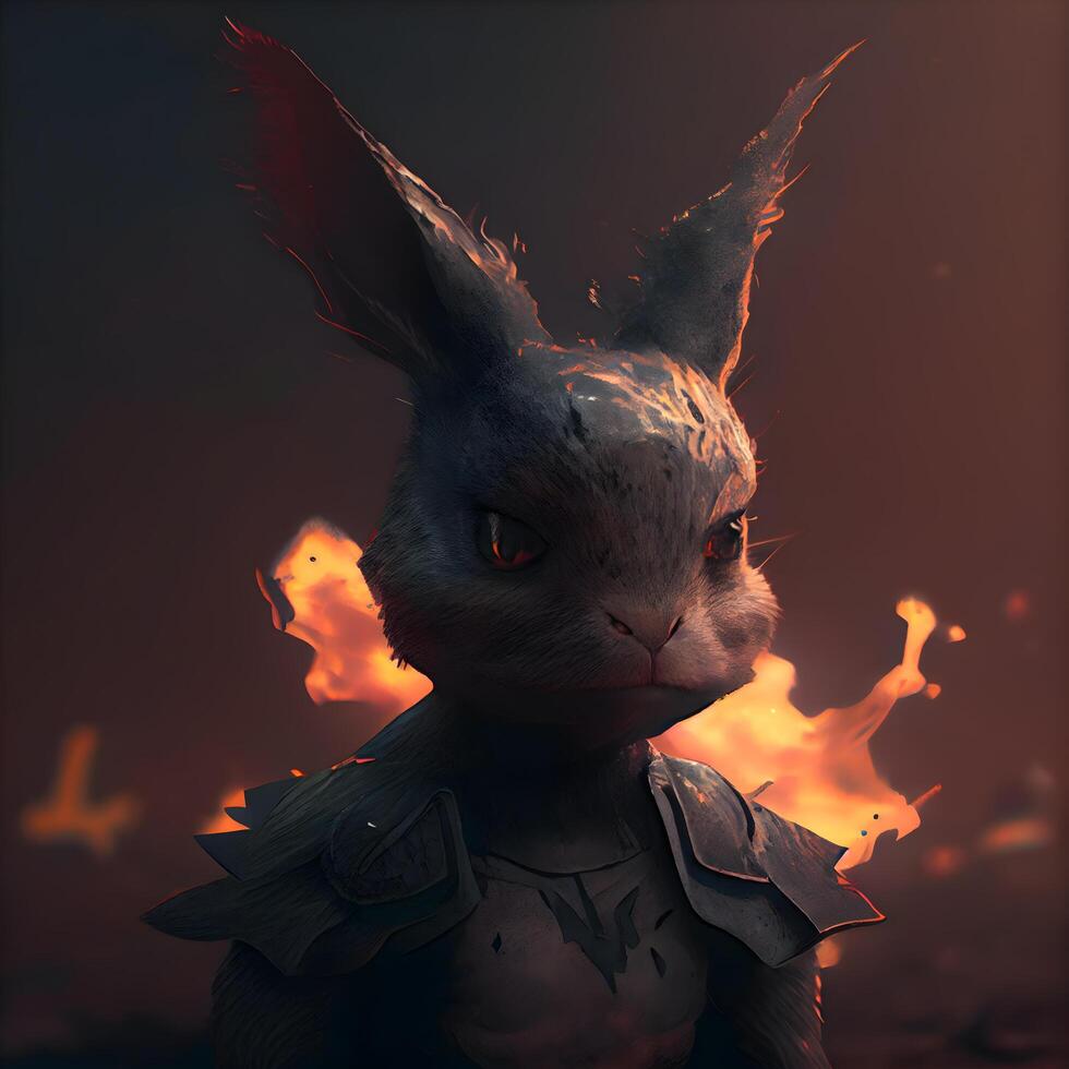 Fantasy illustration of a rabbit in the fire. 3D rendering, Image photo