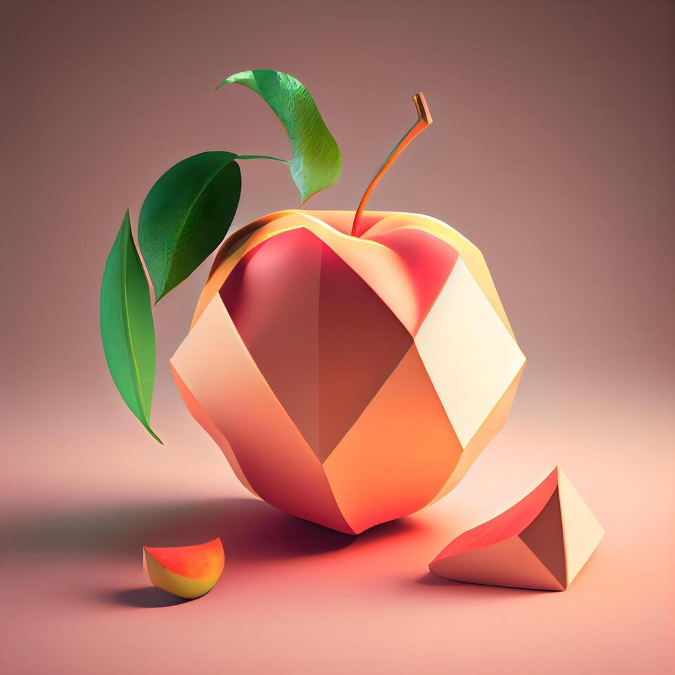 3d render, abstract composition with apple and geometric shapes in pastel colors, Image photo