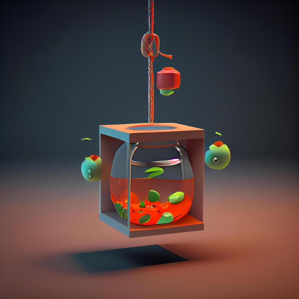 3d rendering of an oil lamp hanging from a hook. 3d illustration., Image photo