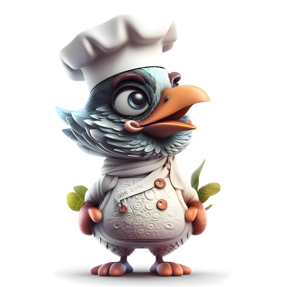 Pigeon chef isolated on white background. 3d illustration., Image photo