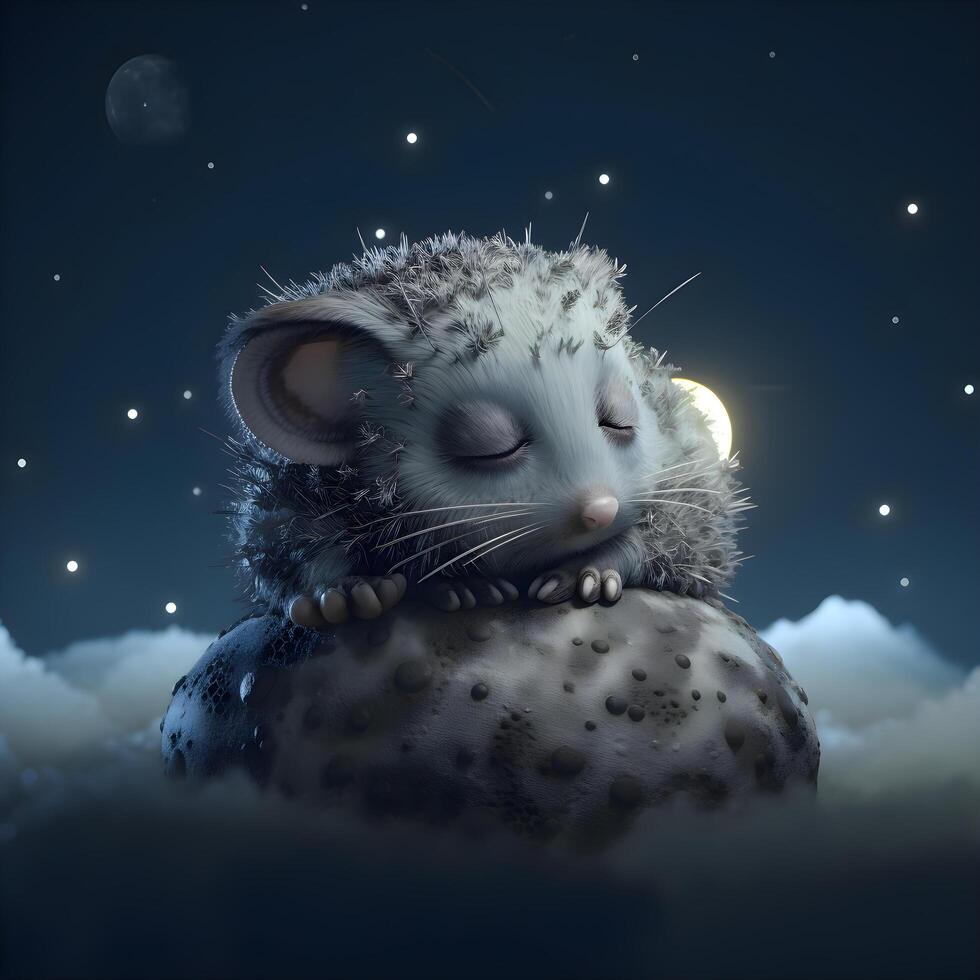 Fantasy image of a mouse in the sky with moon and stars, Image photo