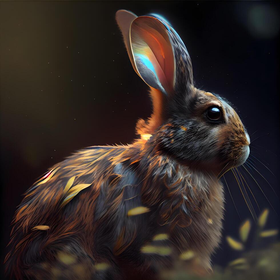 3d rendering of a rabbit on a dark background, digital painting, Image photo