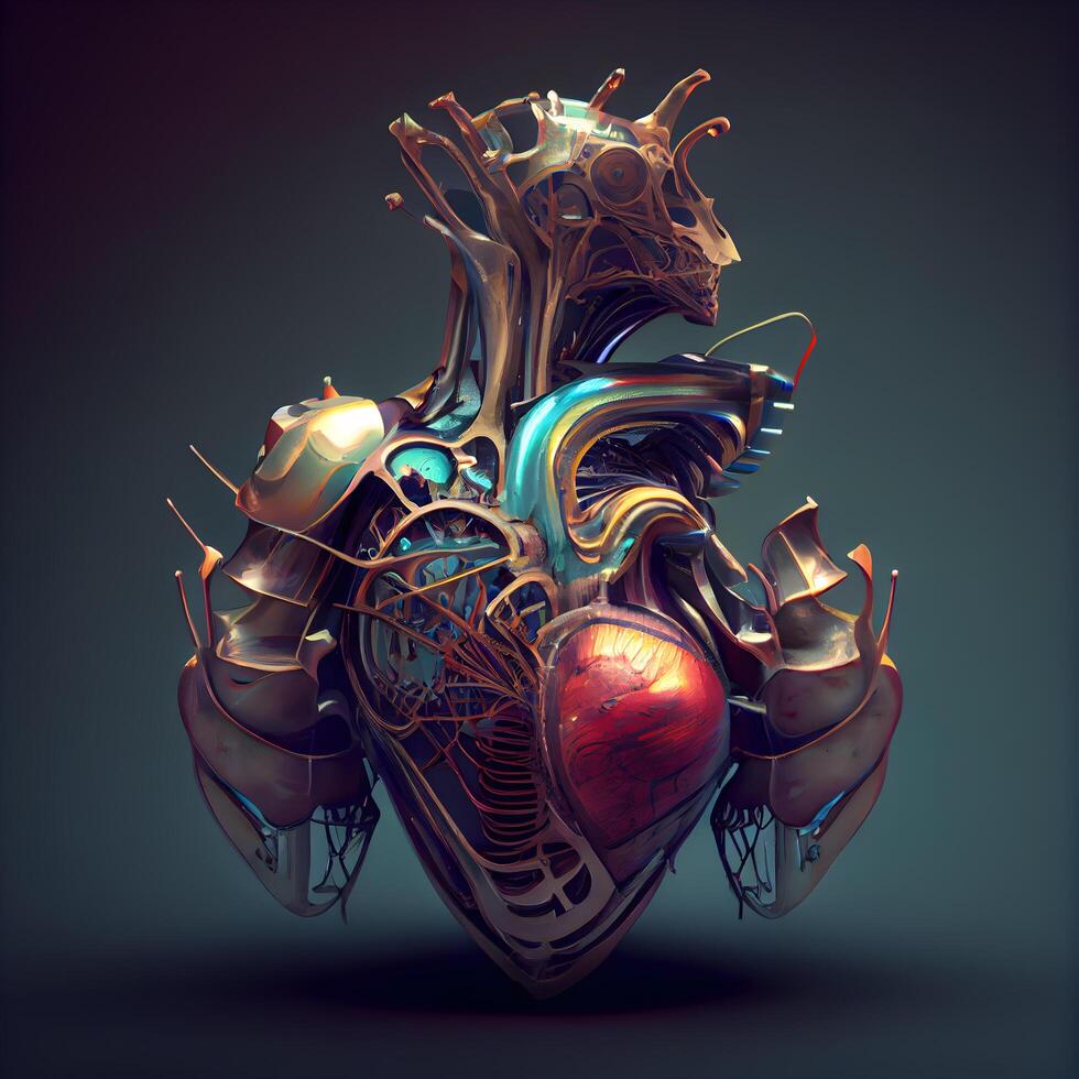 Human heart. 3d render, 3d illustration on dark background, Image photo