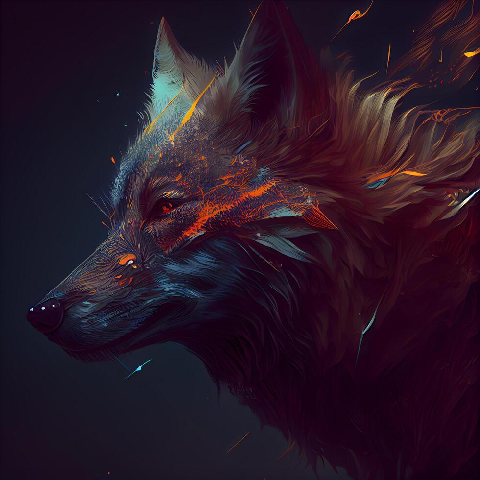 Portrait of a wolf. illustration of a wolf with a neon effect., Image photo