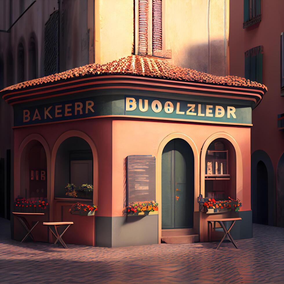 Boulevard cafe in the old town of Bologna, Italy, Image photo