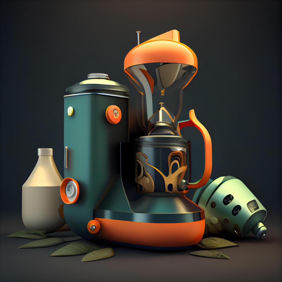 Coffee machine, coffee grinder and coffee cup. illustration., Image photo