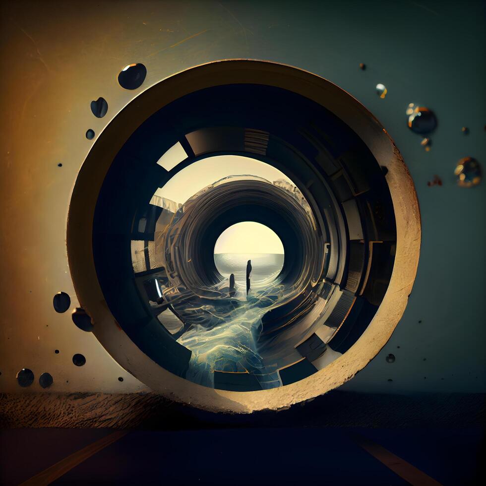 fantasía imagen de un hombre en pie en un túnel. 3d representación, ai generativo imagen foto